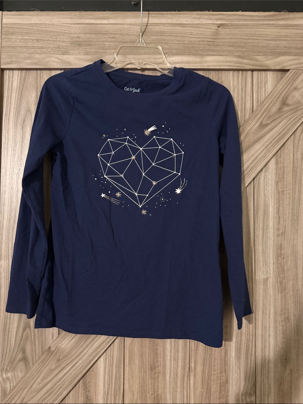 Cat & Jack Navy Long Sleeve Tee with Gold Geometric Heart